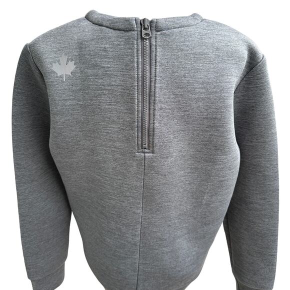 ROOTS Athletics Canada Gray Pullover Back Zip Faux Neoprene Scuba Sweatshirt M - Picture 5 of 11